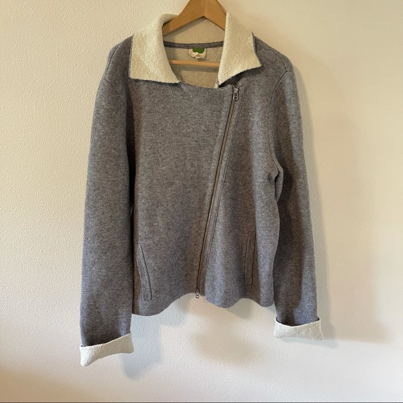 Anthropologie Alpaca Wool Blend Moto Knit Jacket Asymmetric Zip Gray Cream-Large - Picture 3 of 12